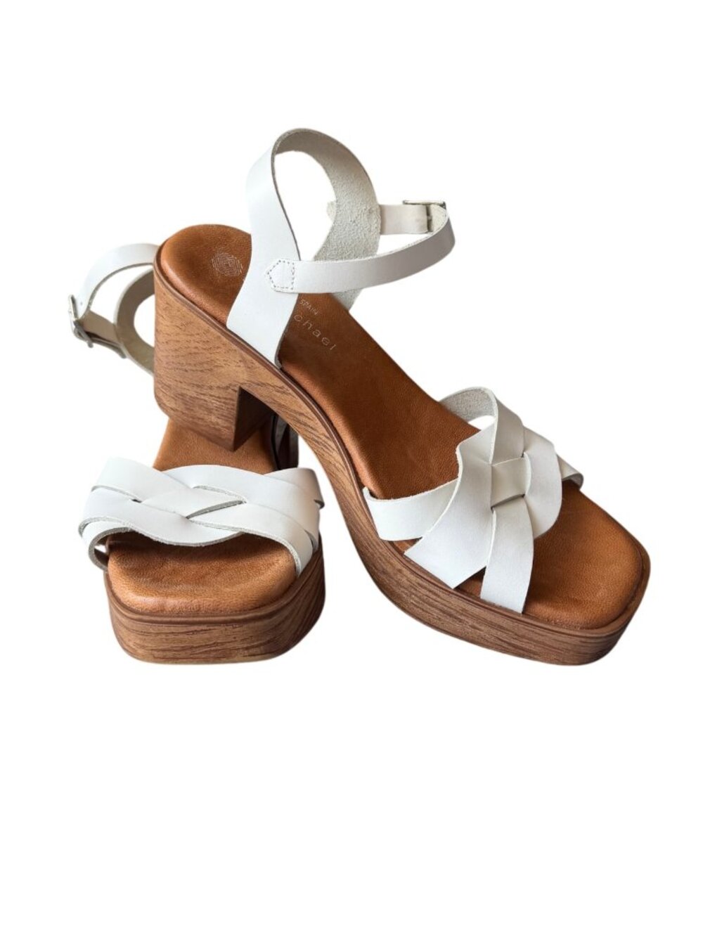 Eric Michael Heidi White Leather Braided Woven Comfort Sandals Size 39 (8.5)